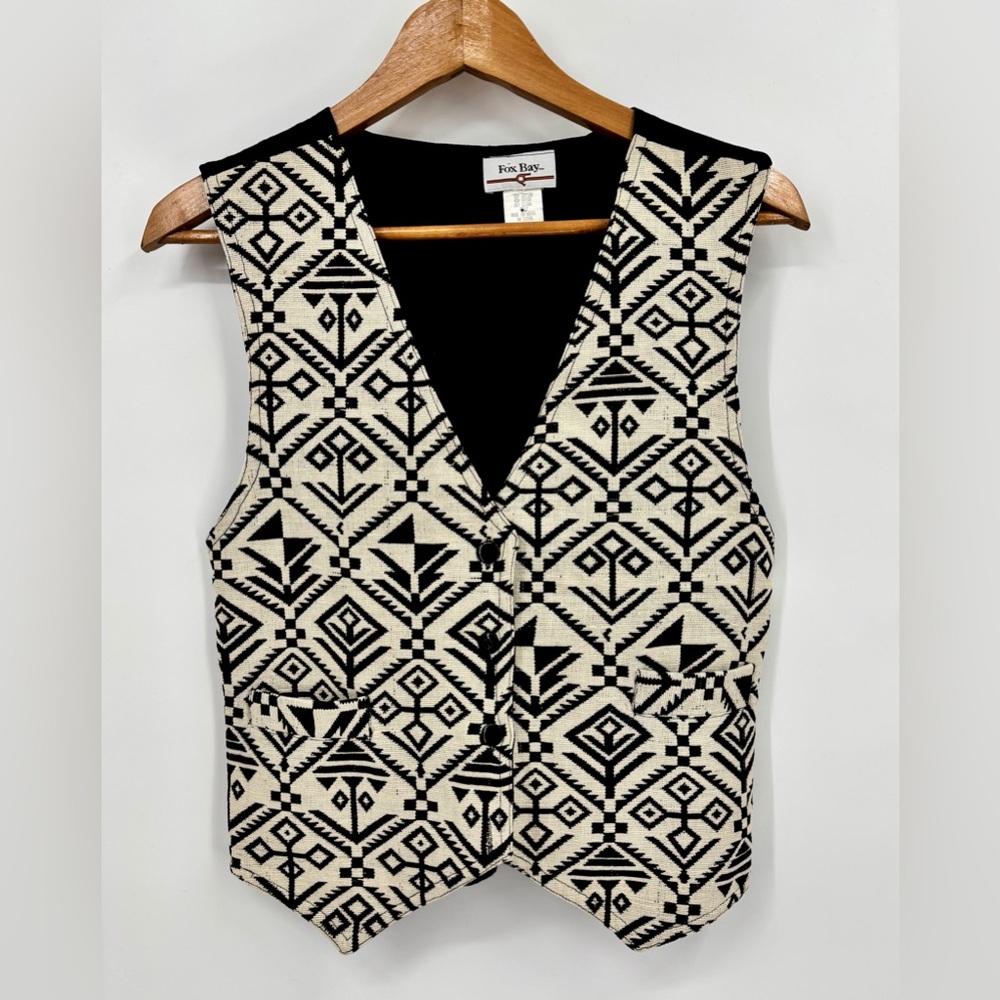 Vintage Fox Bay Vest Womens S Southwestern Aztec Geometric Textured Nepal Hippie